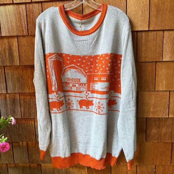 NWT Traeger Gray & Pumpkin Long Sleeve Sweater with Farm Scene - Men's XXL - Picture 8 of 16